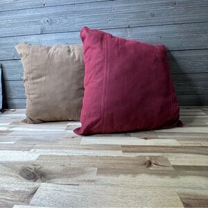 Pair of Decorative Throw Pillows - Burgundy & Tan